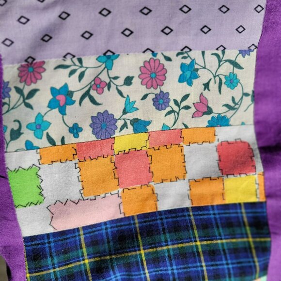 Handmade Patchwork Quilt Home Ec Project With Purple Borders No Batting - Picture 11 of 16